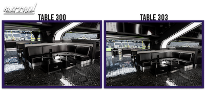 Back Third Row Tables: 300, 303 (10 people each)