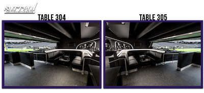 Center Third Row Tables: 304, 305 (10 people each)