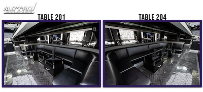 Large Second Row Tables: 201, 204 (15 people each)